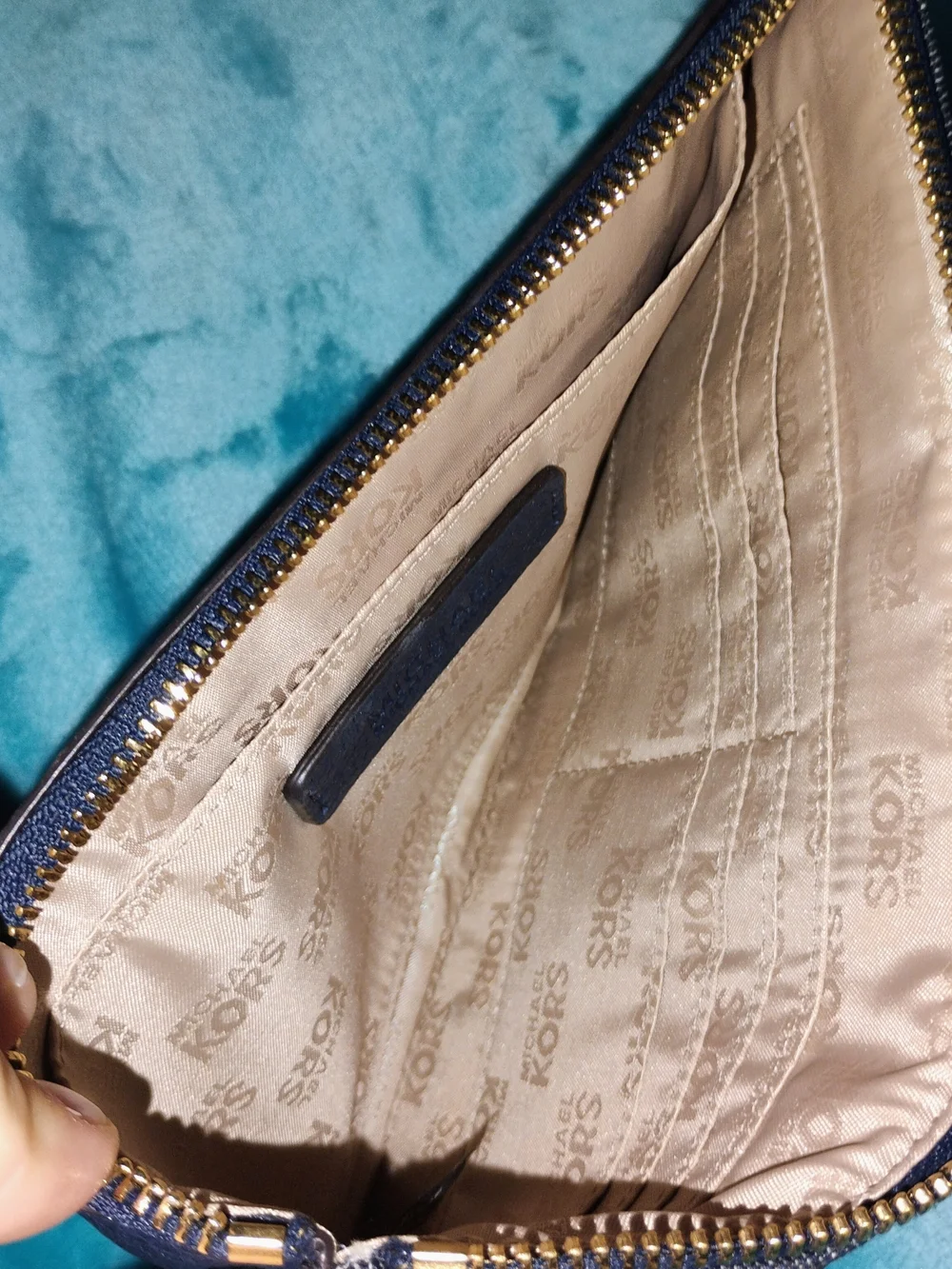 Michael Kors Navy Blue Leather Wristlet Clutch Pouch